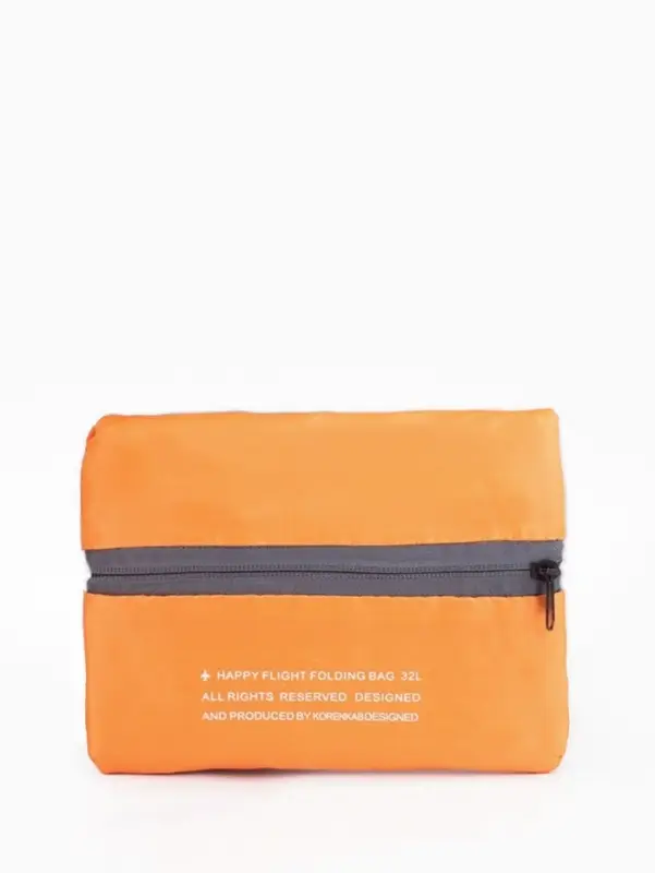 Сумка дорожная на молнии, складная в косметичку, наружный карман, держатель для чемодана, серая, оранжевая