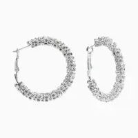 Серьги-кольца со стразами &laquo;Россыпь&raquo;, d=4.5 см, белые в серебре