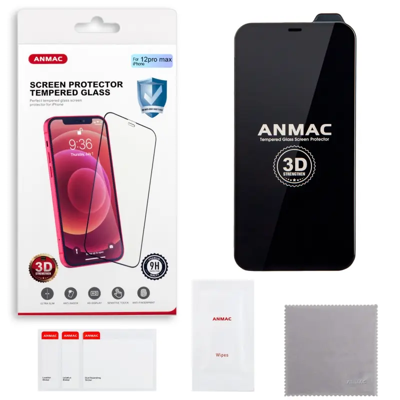 Защитное стекло iPh 12 Pro Max 3D ANMAC черный усиленное Арт.1137320 Защитное стекло iPh 12 Pro Max 3D ANMAC черный усиленное Арт.1137320