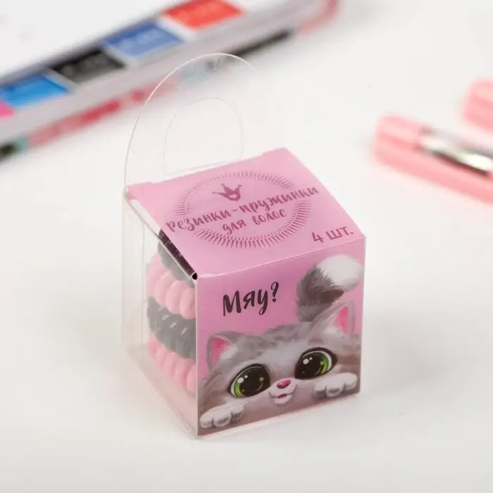 Резинки для волос пружинки «Котик», 4 шт, диам 3,5