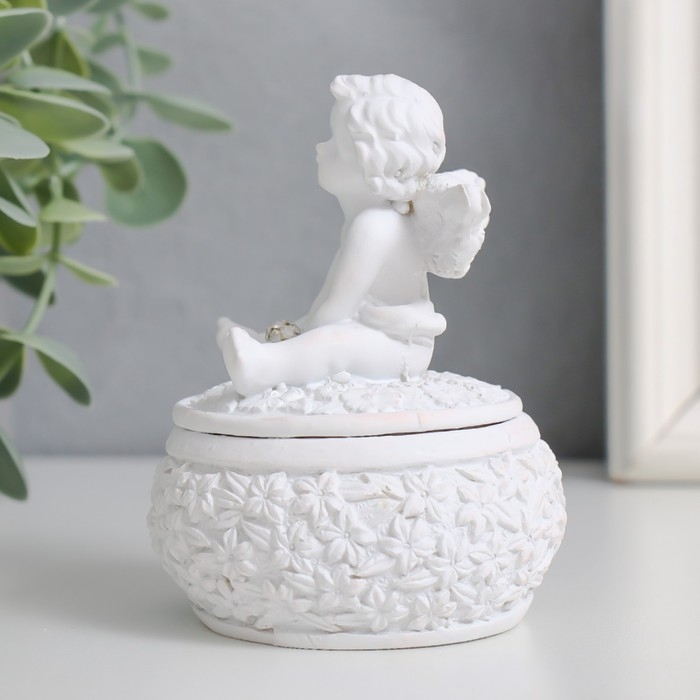 Шкатулка полистоун  Шкатулка полистоун "Белоснежный ангел в цветах" МИКС 7х7х9 см