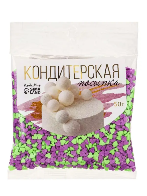 Посыпка кондитерская, «Сердечки неон», мини, ультрафиолет, салатовый, 50 г Посыпка кондитерская, «Сердечки неон», мини, ультрафиолет, салатовый, 50 г