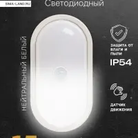 Светильник светодиодный герметичный, с датчиком движения, 15 Вт, IP54, 4000K, 220 В, овал