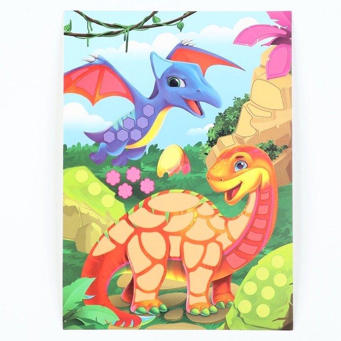 Аппликация форменными стикерами «Страна Дино», набор для творчества, стикерная мозаика