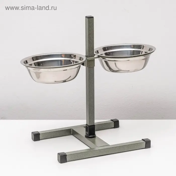 Подставка с мисками, 2&times;1 л, высота 40 см, разборная, зелёная