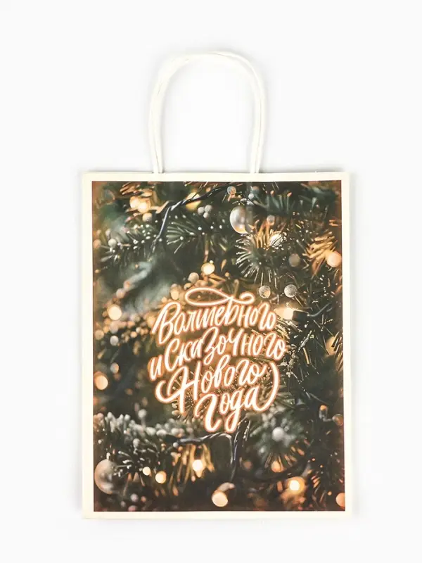 Пакет бумажный подарочный новогодний крафт &laquo;С Новым годом&raquo; 27&times;21&times;11 см