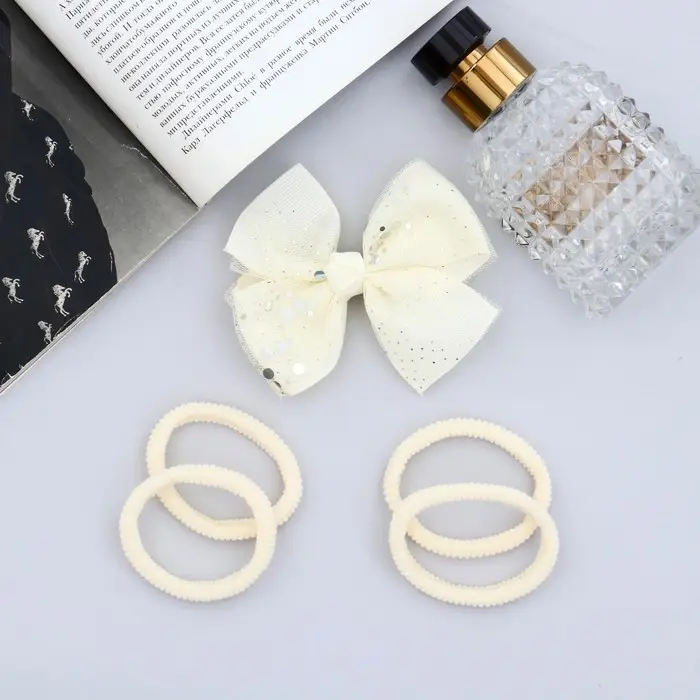 Набор для волос Набор для волос "Малютка" (4 резинки, 1 зажим) блеск, молочный