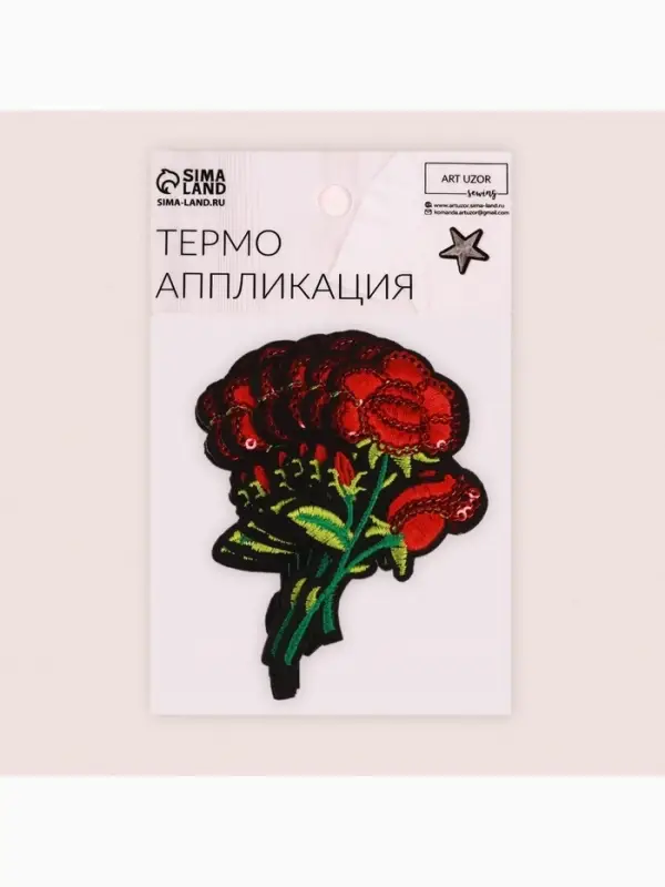Термоаппликация «Роза», с пайетками, 9×5 см, красная