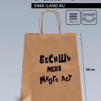 Пакет подарочный «Бесишь много лет», крафтовый, 24×14×28 см