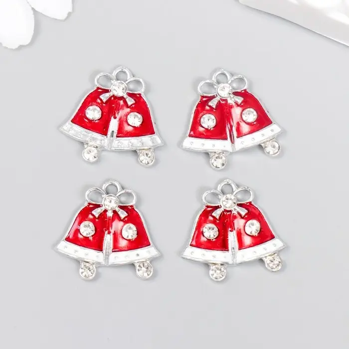 Декор для творчества металл, эмаль, страза Декор для творчества металл, эмаль, страза "Колокольчики новогодние" 2х2,2 см