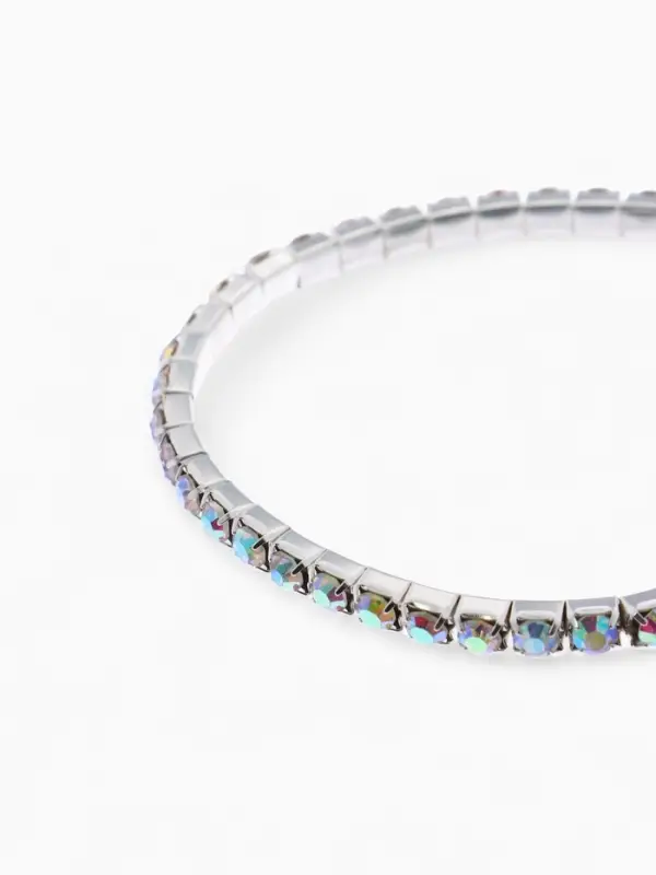 Браслет со стразами &laquo;Лёд&raquo;, d=5 см, 1 ряд, 4 мм, радужный в серебре