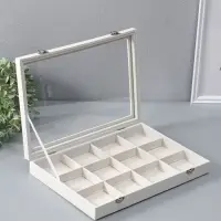 Шкатулка для украшений 12 ячеек, 35&times;24&times;4.5, стеклянная крышка, бежевая