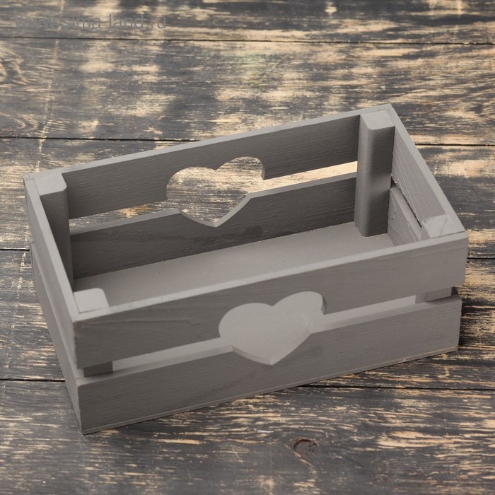 Кашпо деревянное 24.5×13.5×9 см  Кашпо деревянное 24.5×13.5×9 см "Двушка Лайт" реечное, сердце, серый Дарим Красиво