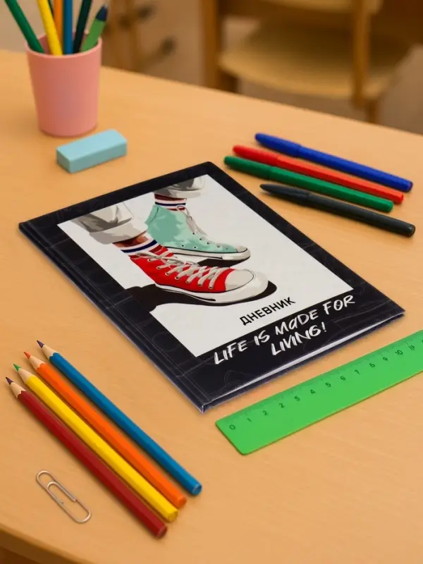 Дневник школьный для 1-11 классов, &laquo;Кеды зелено-красные&raquo;, твёрдая обложка 7БЦ, матовая ламинация, выборочный лак, 40 листов