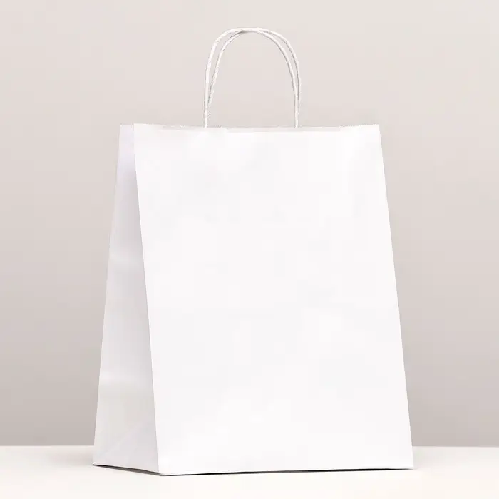 Пакет крафт без печати, белый, круглая ручка 24&times;14&times;28 см
