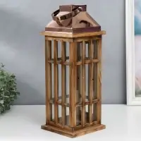 Деревянный подсвечник - фонарь на 1 свечу &laquo;Витраж&raquo;, корица и медь набор 2 шт. 41.5&times;15.5&times;15.5, 58&times;22&times;22 см