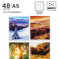 Тетрадь 48 листов в клетку, Calligrata &laquo;Времена года&raquo;, серые листы, МИКС