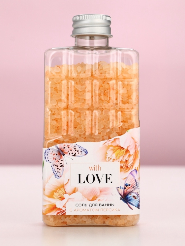 Соль для ванны во флаконе шоколад «С любовью», аромат персика, 360 г, ЧИСТОЕ СЧАСТЬЕ