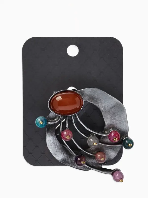 Брошь &laquo;Ветвь турмалиновая&raquo;, цветная в черненом серебре