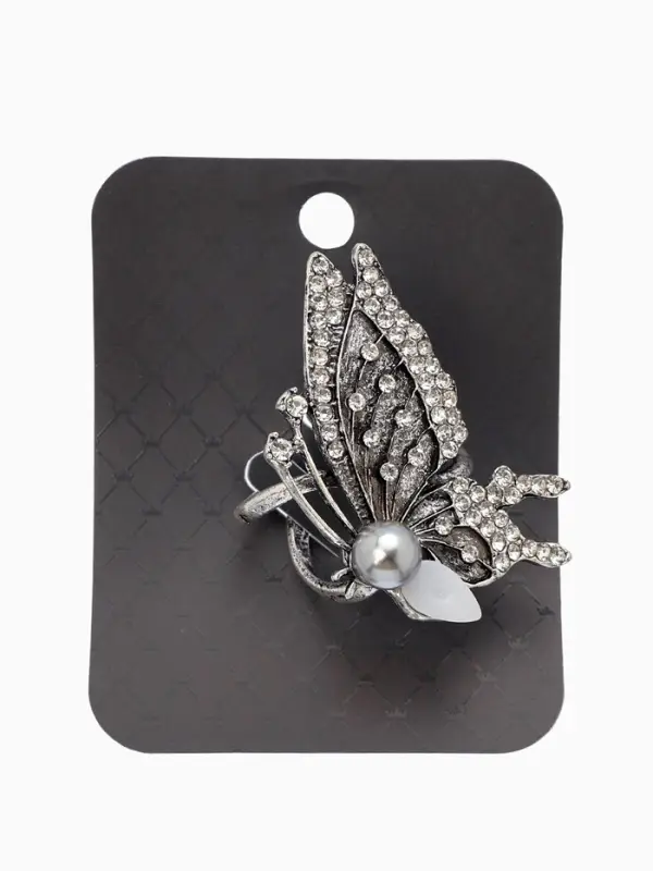 Кольцо для платка Кольцо для платка "Бабочка профиль", цвет белый в чернёном серебре