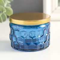Банка для свечей стеклянная с крышкой «Соты» синяя 5×7×7 см, МИКС