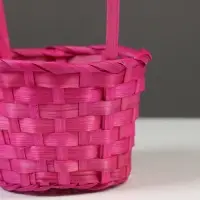 Корзина плетёная для хранения, 13&times;13&times;9.5 см, ручка h=18.5 см, бамбуковая, розовая