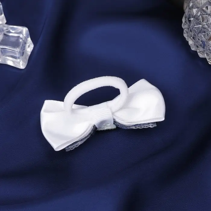 Резинка для волос «Школьница», двойной, клетка, 7 см, сине-белая