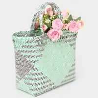 Сумка плетёная, 30&times;15&times;35 см, пластик, бирюзовая с чёрным