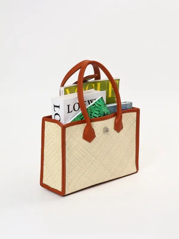 Сумка плетёная на застёжке из пандана, 30&times;10&times;35 см, бежево-коричневая