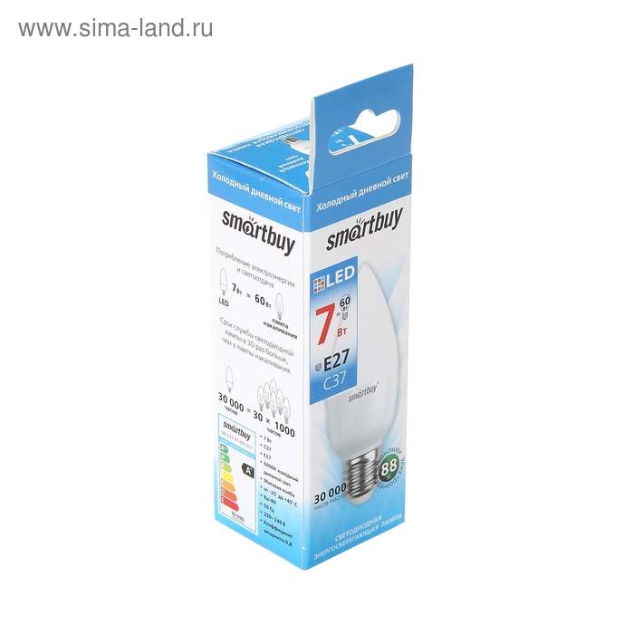 Лампа cветодиодная Smartbuy, E27, C37, 7 Вт, 6000 К, холодный белый свет Лампа cветодиодная Smartbuy, E27, C37, 7 Вт, 6000 К, холодный белый свет