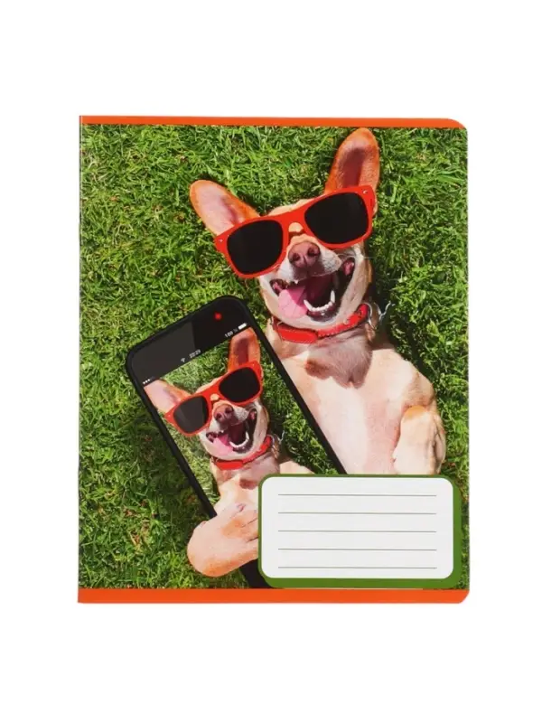 Комплект тетрадей из 10 штук, 12 листов в косую линию Calligrata "СелфиDOG", обложка мелованная бумага, ВД-лак, блок №2, белизна 75% (серые листы), 5 видов по 2 штуки