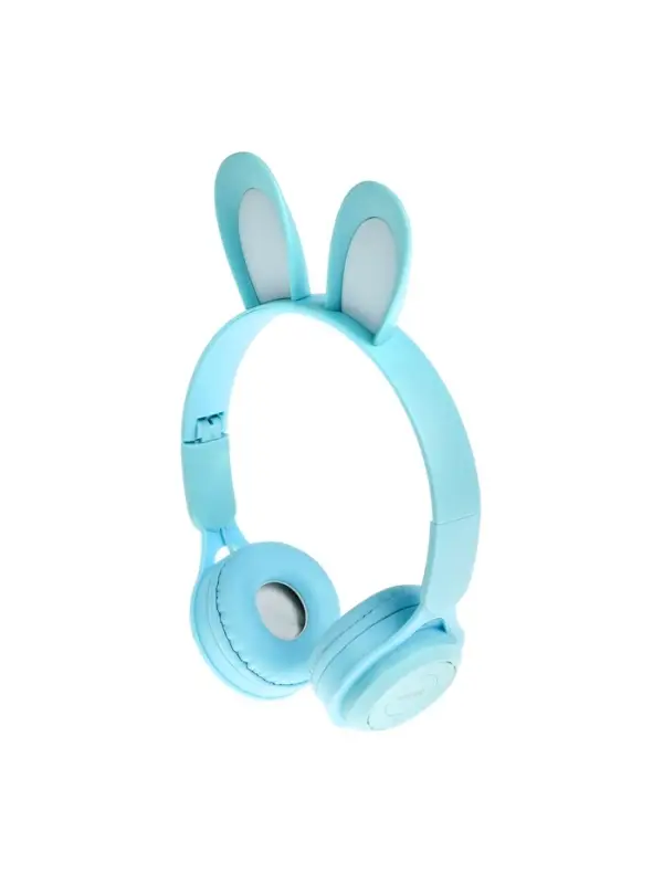 Наушники детские, беспроводные, накладные, с ушками зайца, Y08R, Bluetooth 5.1, с микрофоном, с подсветкой, 400 мАч, синий