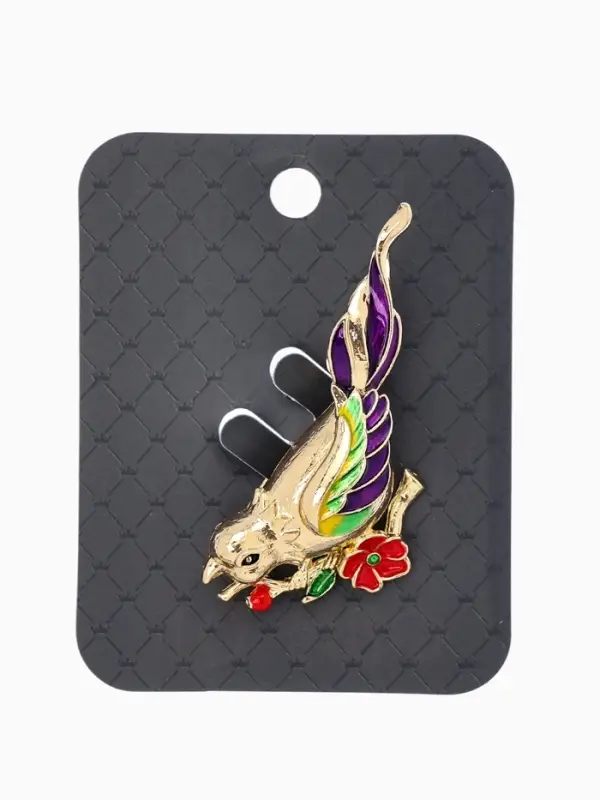 Брошь "Птичка" экзотическая, цветная в золоте