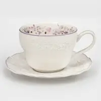 Чайная пара Purple gardens, 2 предмета: блюдце 15&times;1.5 см, чашка 300 мл, фарфор, белая