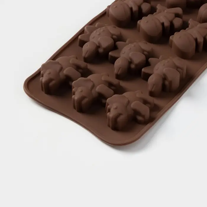 Форма для шоколада Доляна &laquo;Дино&raquo;, силикон, 21&times;11&times;2 см, 12 ячеек (4&times;2.5&times;2 см), коричневая