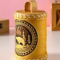 Туес "Лесной" (Медведь), D8,5 смхH(с хватком)14,5 см, береста