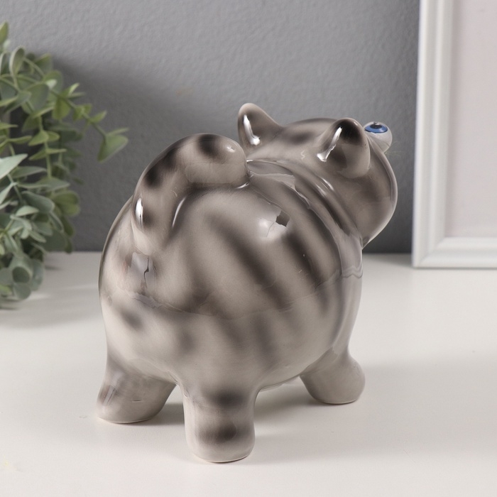 Копилка керамика Копилка керамика "Котик-пучеглаз серый полосатый" 11х15,2х13,4 см