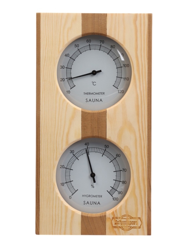 Термометр-гигрометр для бани и сауны, деревянный, красный кедр, Термометр-гигрометр для бани и сауны, деревянный, красный кедр, "Добропаровъ", в коробке