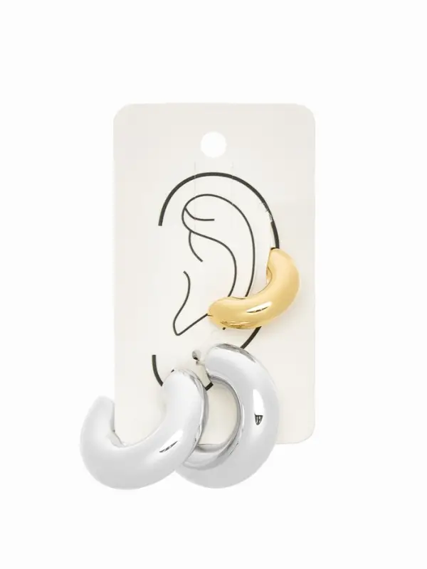 Серьги кольца и каффы QF &laquo;Бублик&raquo;, набор, цвет золото, серебро