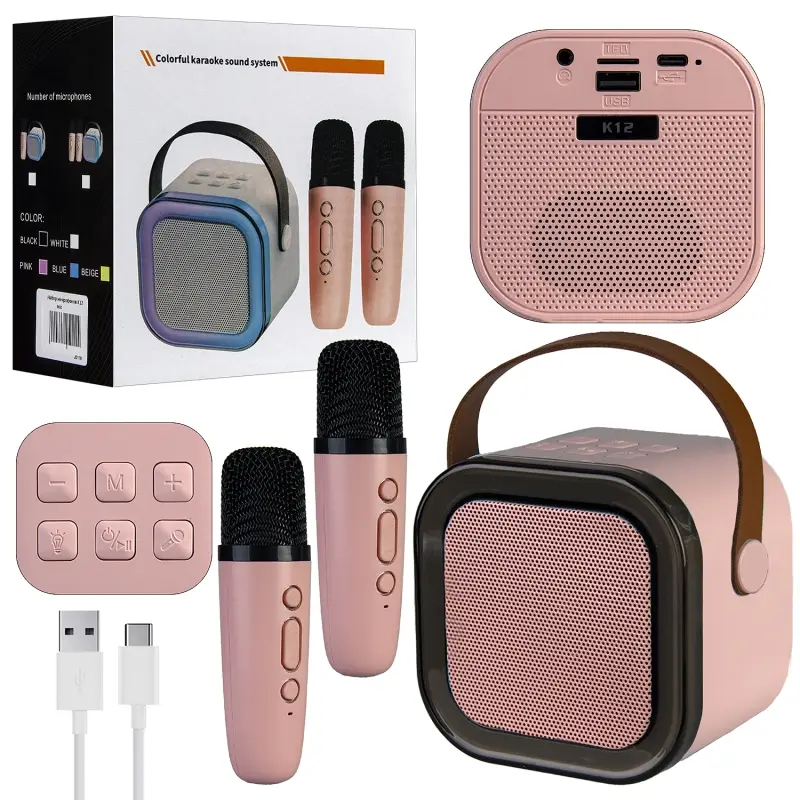 *Портативная акустика с 2 микрофонами K12 Розовая (40шт/кор)