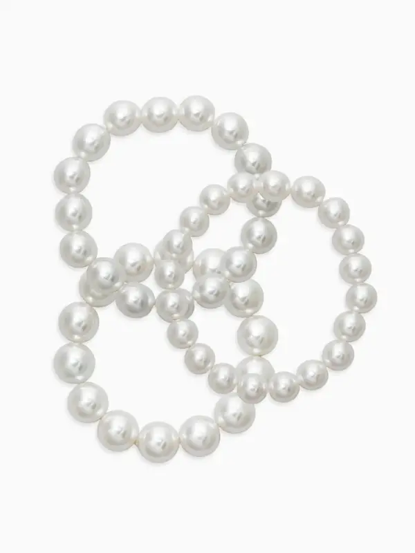 Браслет Браслет "Бусины жемчуга" (набор 3 шт), №10,12.14, цвет белый