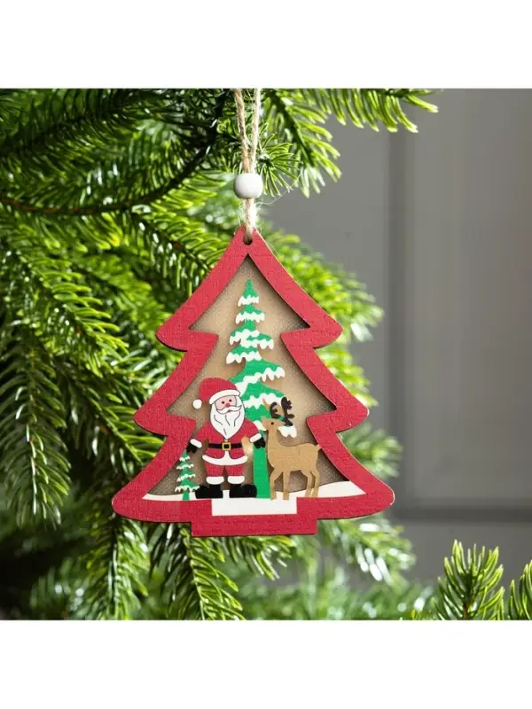 Ёлочная игрушка &laquo;Красная ёлочка с Дедом Морозом&raquo;, 11&times;11&times;1.5 см, от батареек, свечение RGB