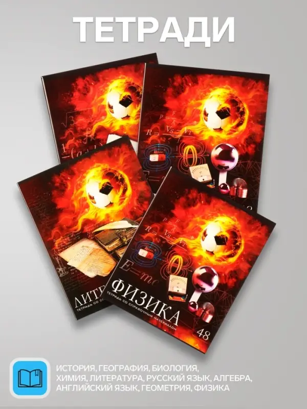 Набор предметных тетрадей Calligrata &laquo;Футбол&raquo;, 10 предметов, 48 листов, со справочным материалом, обложка из мелованного картона, блок офсет