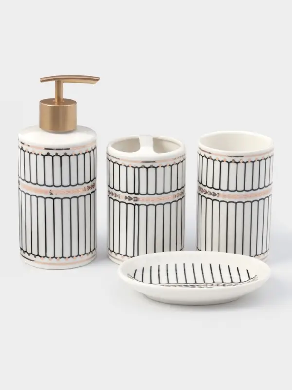 Набор аксессуаров для ванной комнаты &laquo;Греция&raquo;, 4 предмета, мыльница, дозатор 350 мл, два стакана, серый