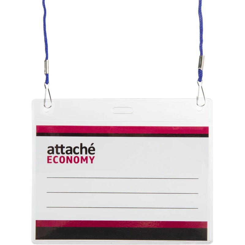 Бейдж Attache Economy 78x96 150мкм,шнур.2заж 45см син, вкладыш 60x90 5шт/уп