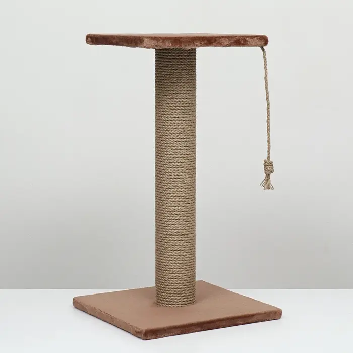 Когтеточка-столбик, 35&times;35&times;64 см, &Oslash;10, с площадкой, КД-37, джут, цвет МИКС