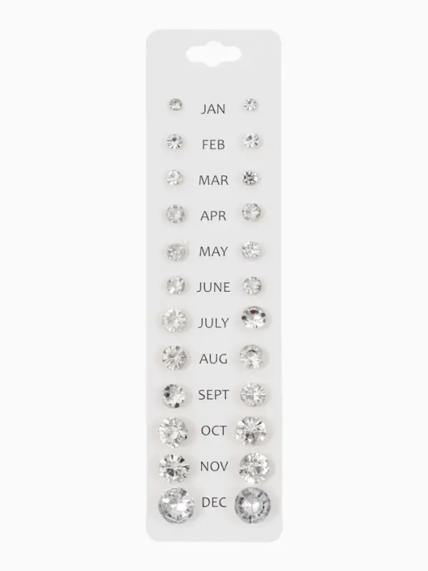 Серьги пусеты One year, 12 пар, классика, белые в серебре