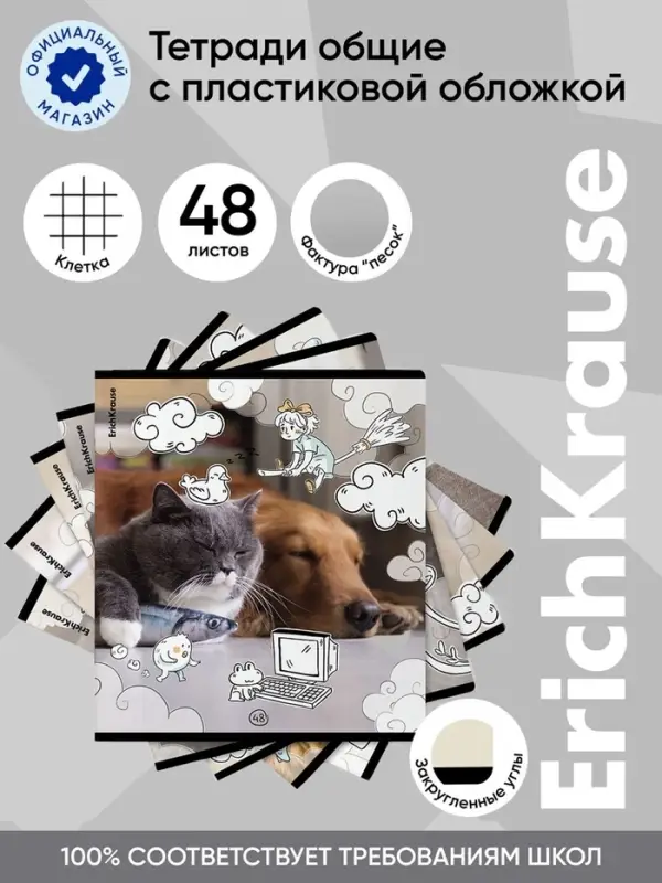 Тетрадь 48 листов в клетку ErichKrause Dream Cat, 60 г/м&sup2;, обложка мелованный картон, МИКС