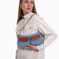 Сумка женская багет TEXTURA на молнии, 27&times;8&times;13 см, джинсовая, голубая