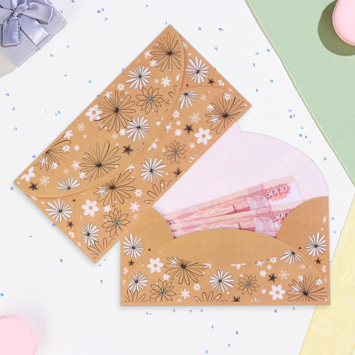 Конверт для денег Конверт для денег "Универсальный" цветы на крафте, 19 х 10 см